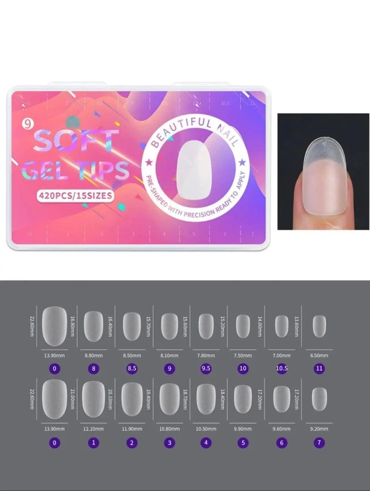 Boite de 420 Soft Gel Tips Ovale M pour Ongles - 15 Tailles - Mat OCIBEL