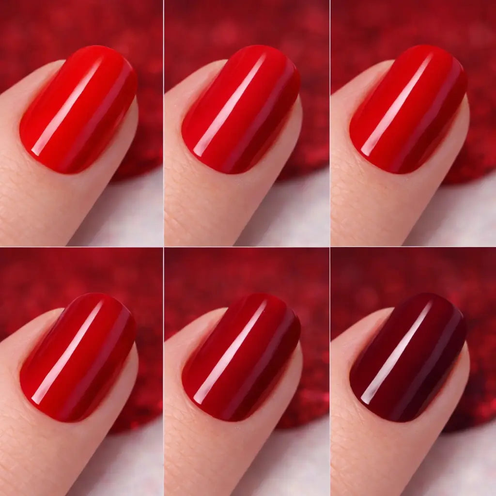 Lot de 6 vernis à ongles rouges effet gel brillant – Tenue jusqu’à 9 jours – Séchage rapide à l’air – Couleurs rouges intenses et glamour – 6 x 13 ml – Finition professionnelle OCIBEL